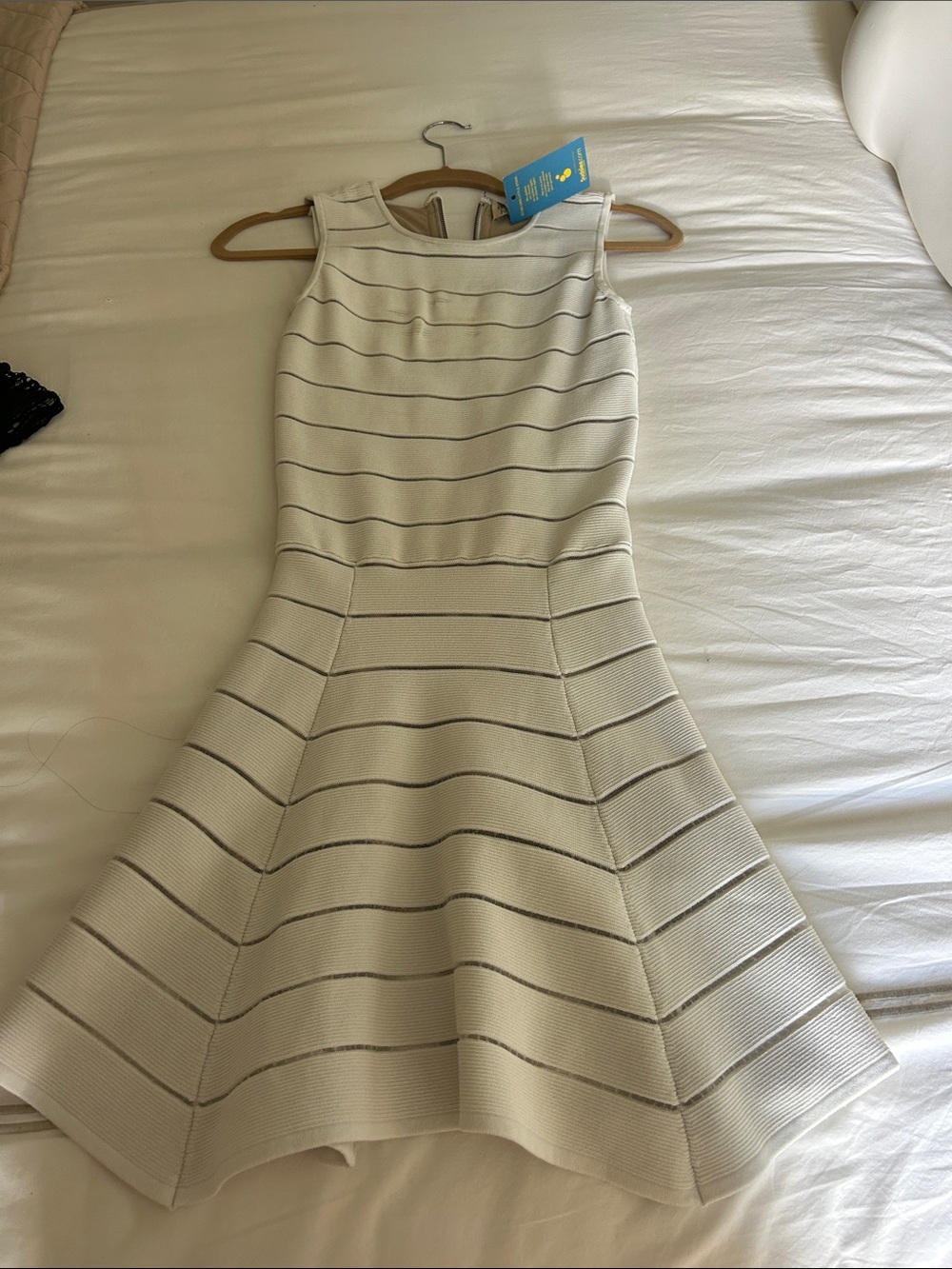 Torn by Ronny Kobo Ivory Dress with Thin Gray Stripes